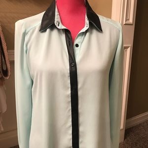 Blouse with leather detail
